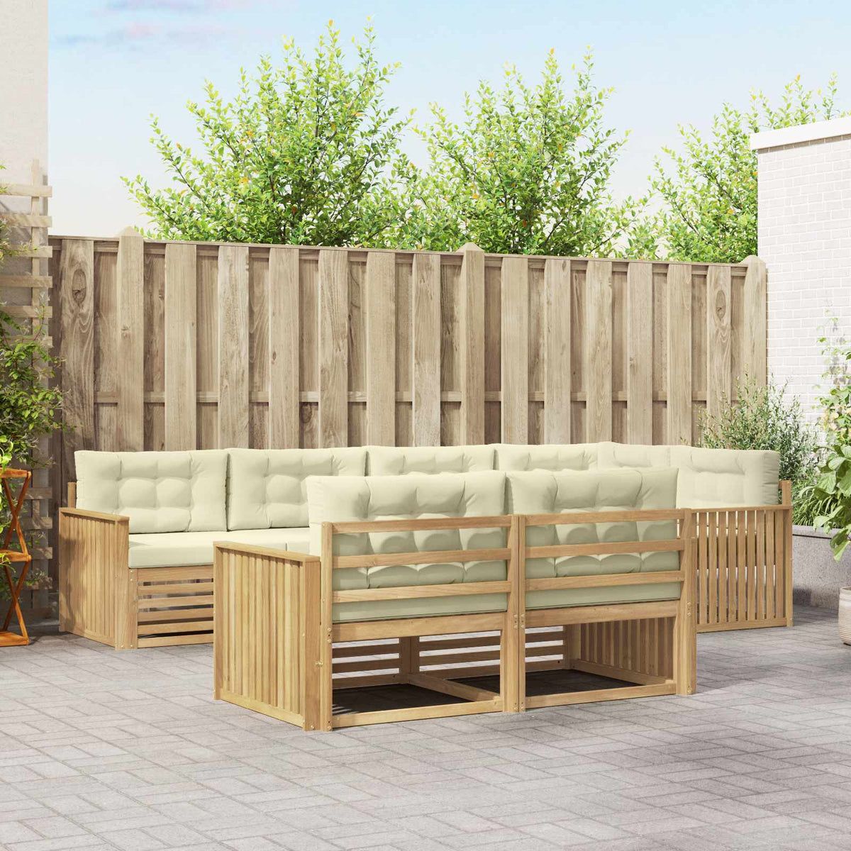 Buiten bankenset 7 pcs Wit en crèmekleurig 327 x 168,5 x 73 cm is nu te koop bij PeponiXL, paradijselijk wonen!