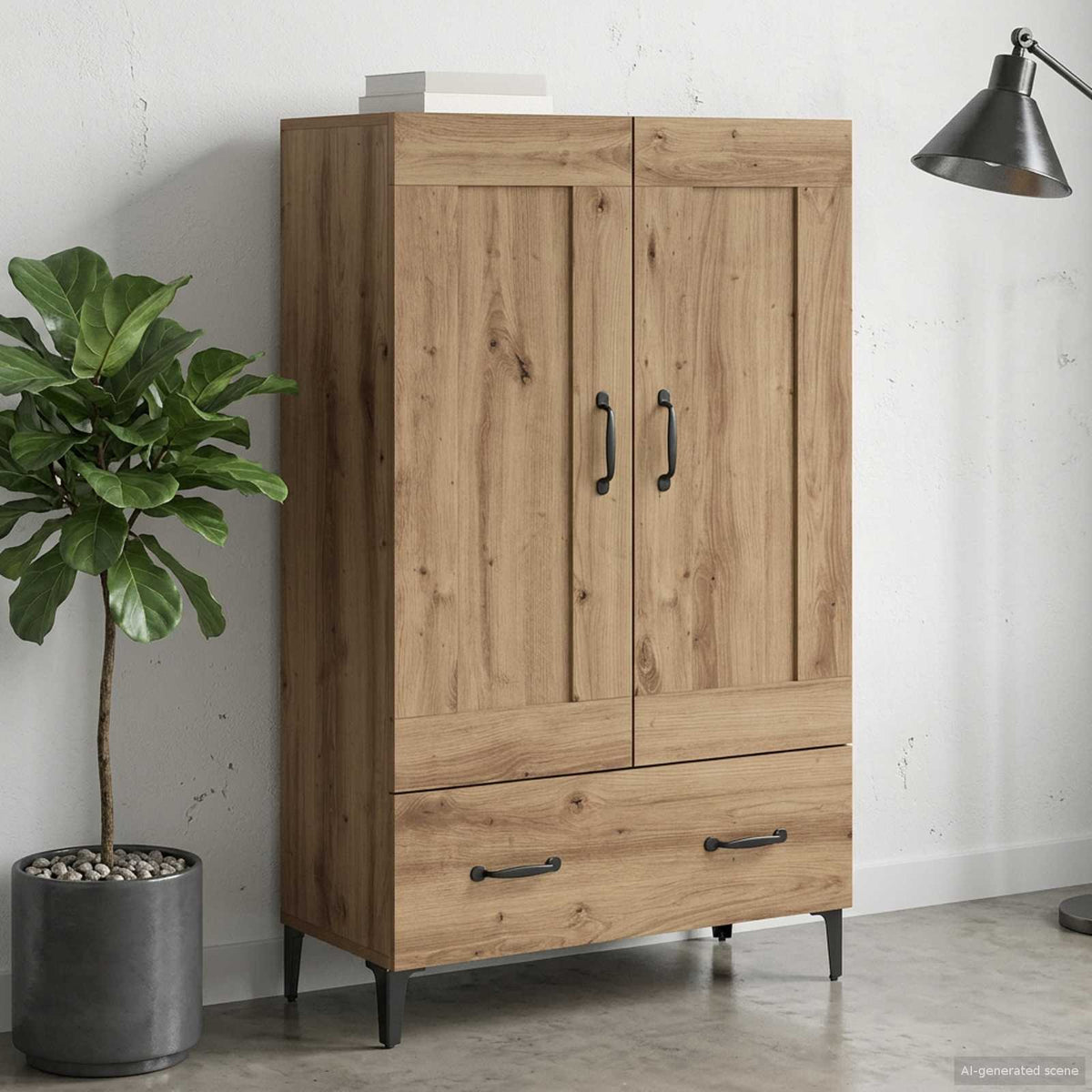 Hoge kast Artisanaal eiken 70 x 31 x 115 cm Bewerkt hout is nu te koop bij PeponiXL, paradijselijk wonen!