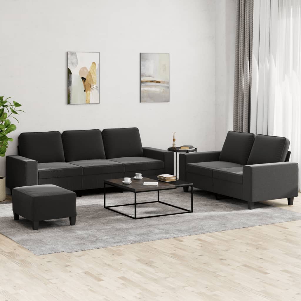 3-delige Loungeset stof zwart is nu te koop bij PeponiXL, paradijselijk wonen!