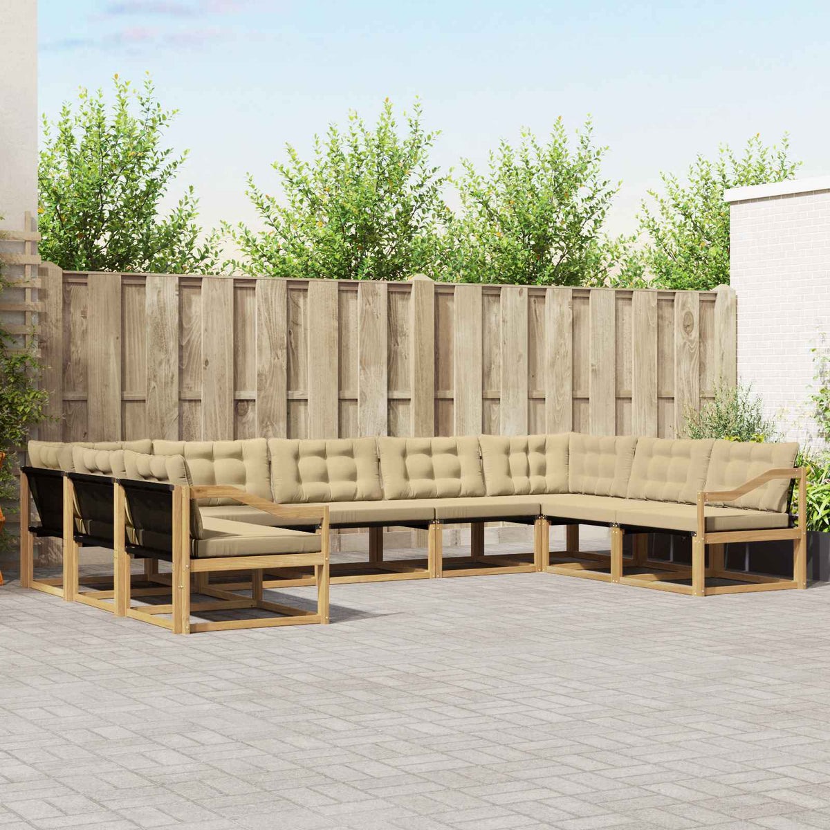 Buiten bankenset met kussen 9 pcs Wit en Beige is nu te koop bij PeponiXL, paradijselijk wonen!