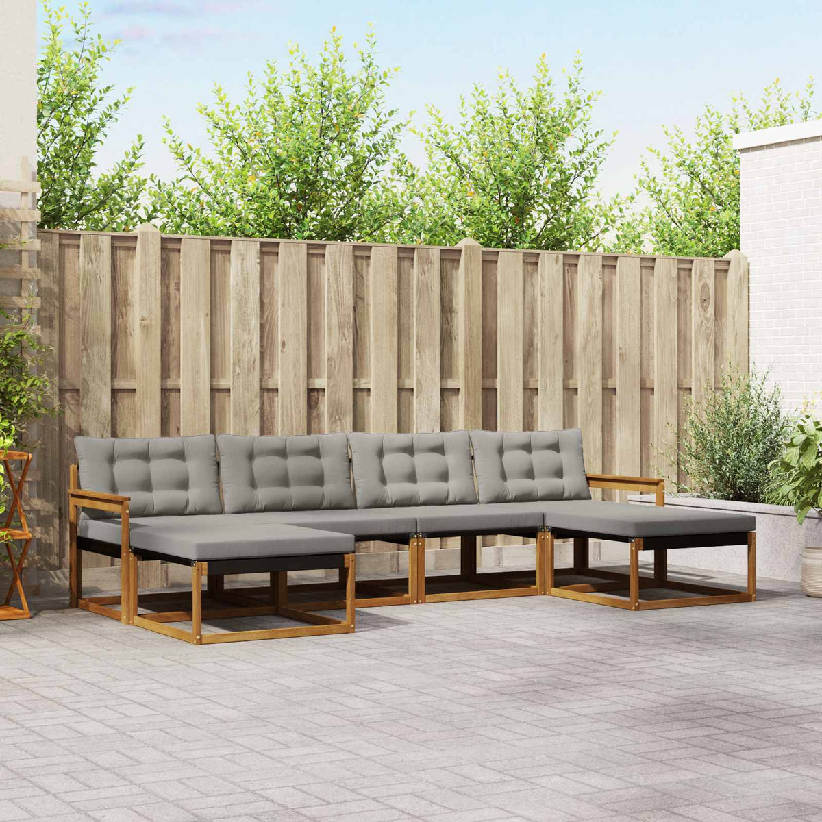 Buiten bankenset met kussen 6 pcs Natuurlijk en Lichtgrijs is nu te koop bij PeponiXL, paradijselijk wonen!