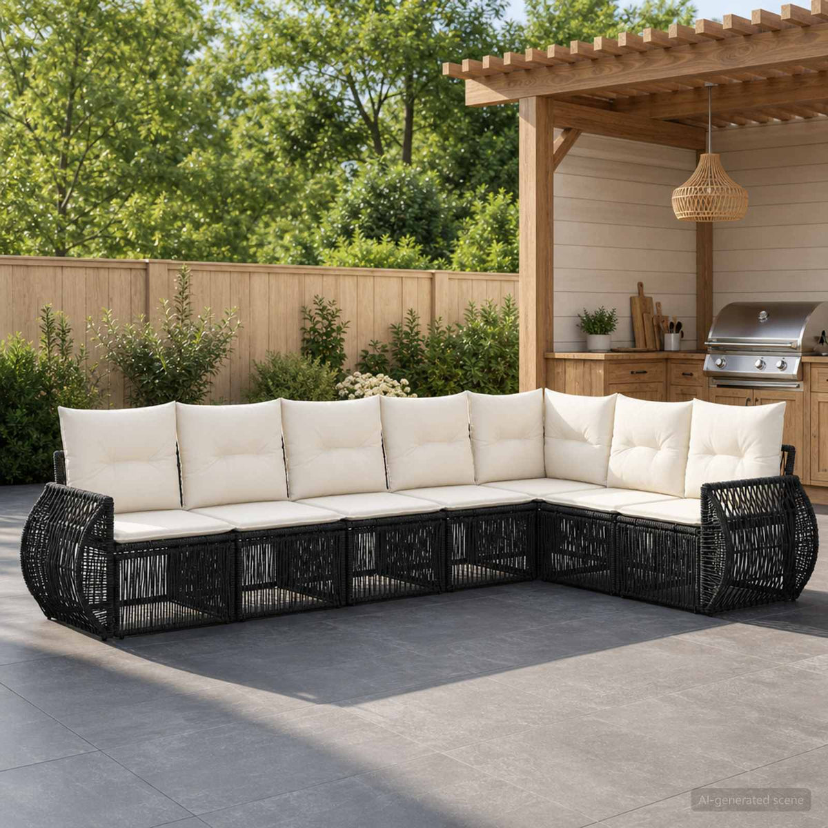 Tuinbankenset 7 pcs Zwart en Cream Wit poly rattan is nu te koop bij PeponiXL, paradijselijk wonen!