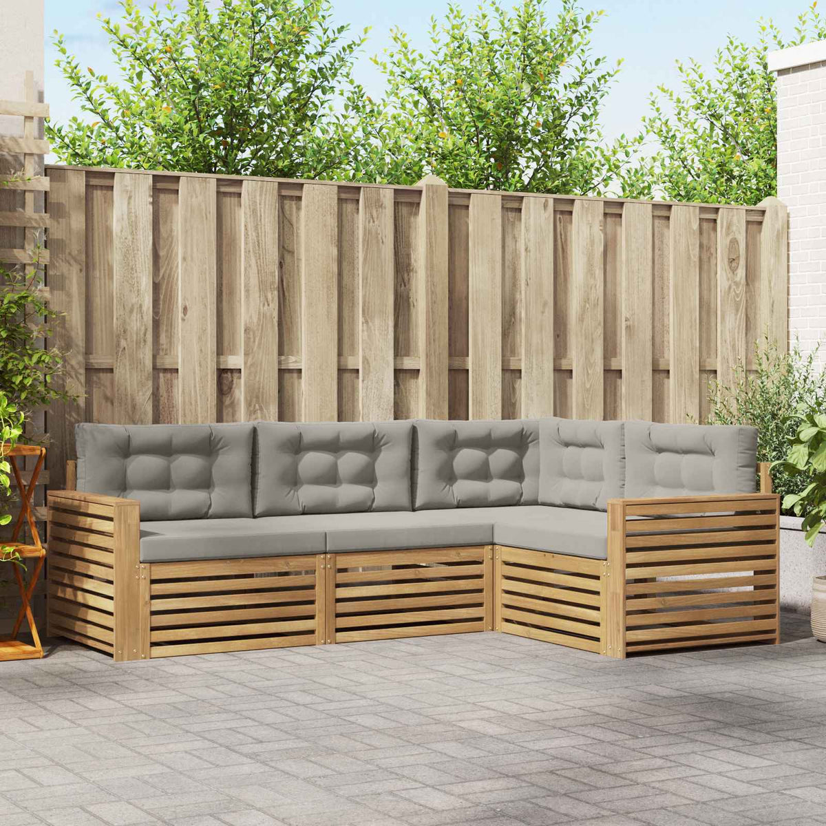 Buiten bankenset 4 pcs Wit en Lichtgrijs 251,5 x 172,5 x 73 cm is nu te koop bij PeponiXL, paradijselijk wonen!