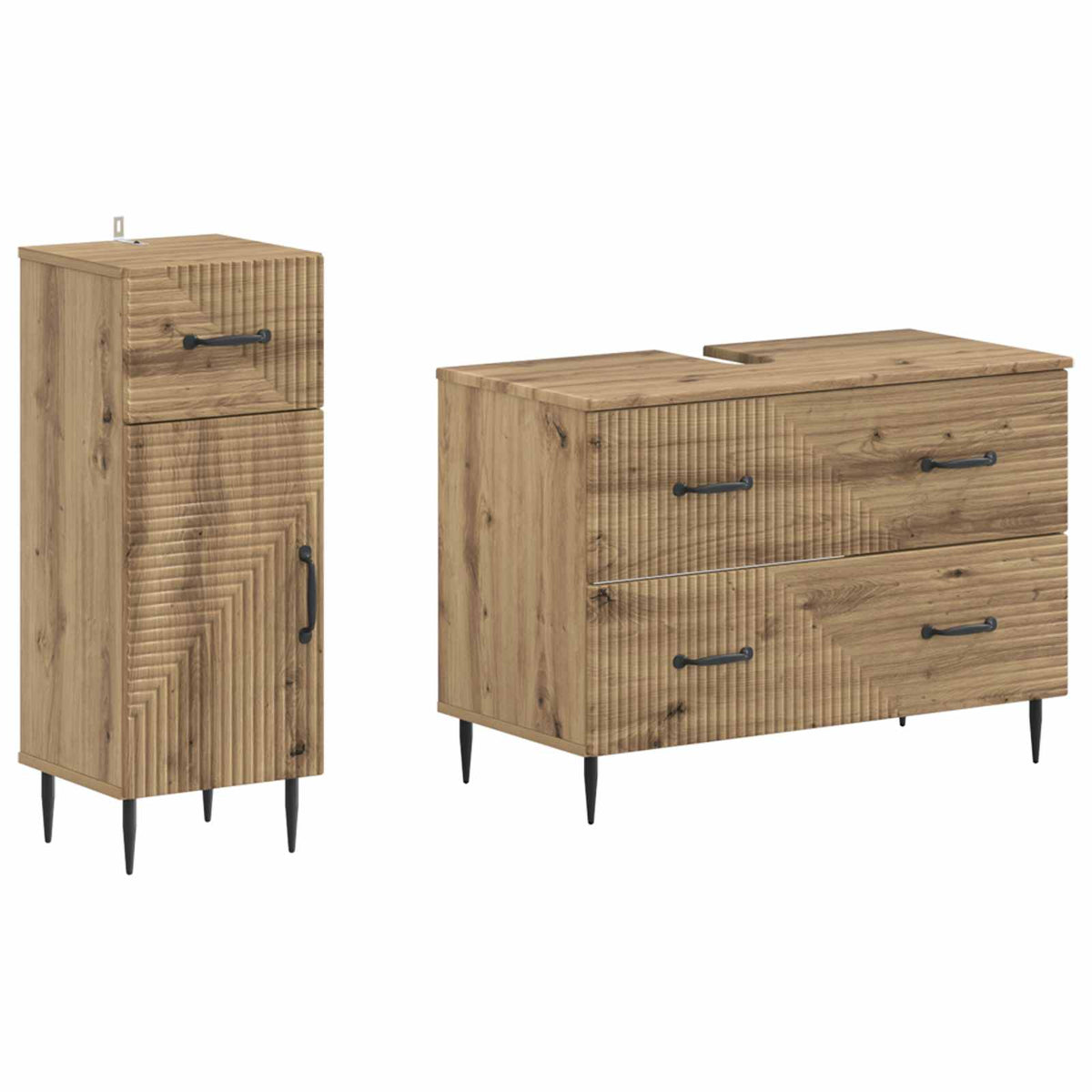 2-delige Badkamerkast Set HAARLEM Artisanaal eiken Bewerkt hout is nu te koop bij PeponiXL, paradijselijk wonen!