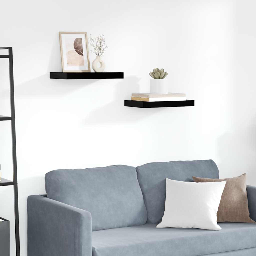 Wandschappen zwevend 2 st 40x23,5x3,8 cm MDF hoogglans zwart is nu te koop bij PeponiXL, paradijselijk wonen!