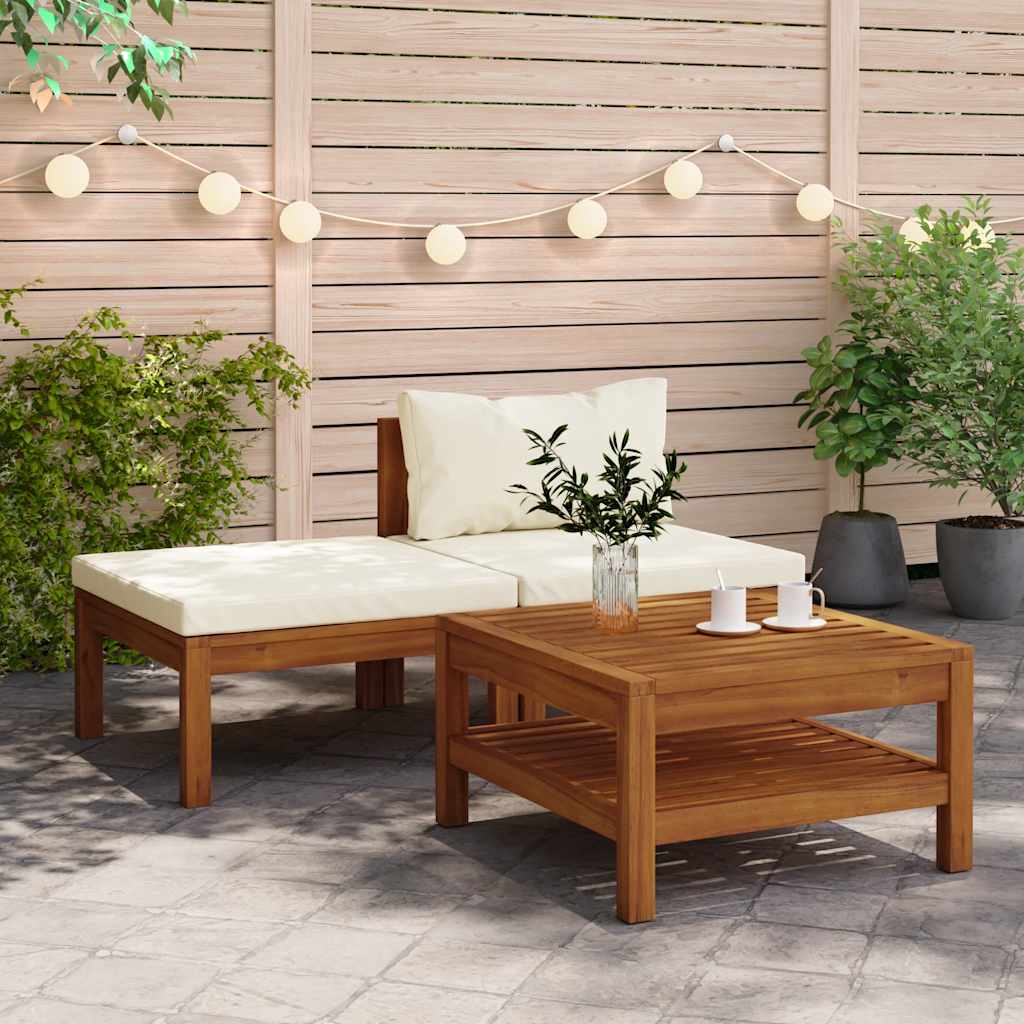 3-delige Loungeset met crèmewitte kussens acaciahout is nu te koop bij PeponiXL, paradijselijk wonen!