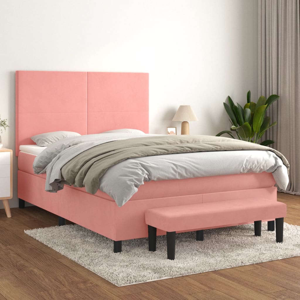 Boxspring met matras fluweel roze 140x200 cm is nu te koop bij PeponiXL, paradijselijk wonen!