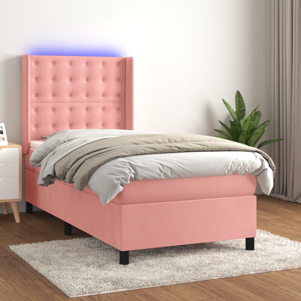 Boxspring met matras en LED fluweel roze 80x200 cm is nu te koop bij PeponiXL, paradijselijk wonen!