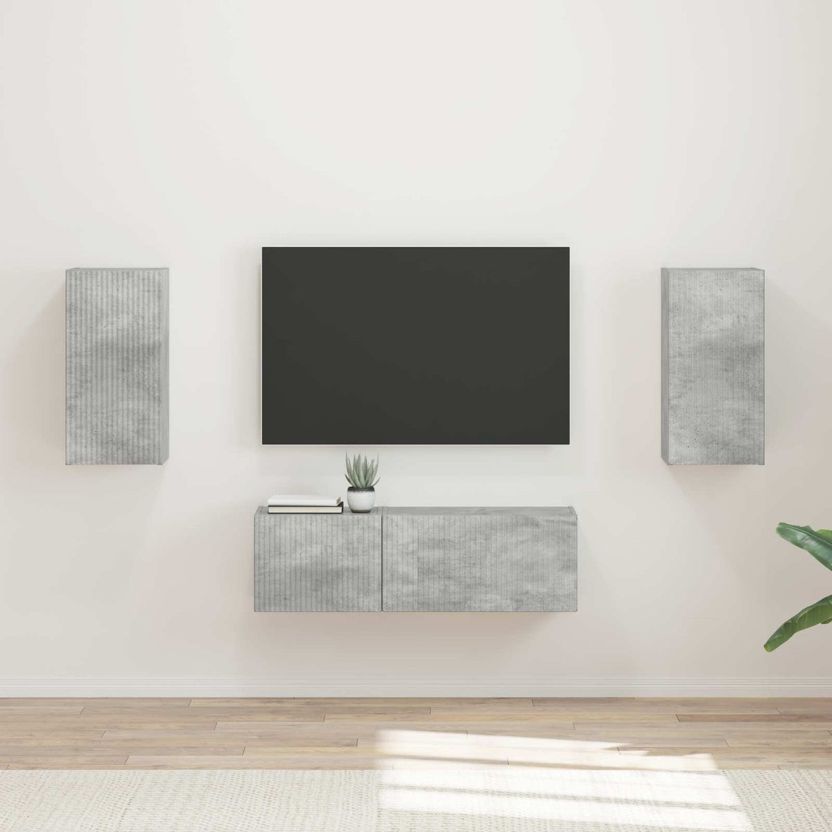 TV Wandkast Set Wandgemonteerd 4 pcs Beton Grijs Bewerkt hout is nu te koop bij PeponiXL, paradijselijk wonen!