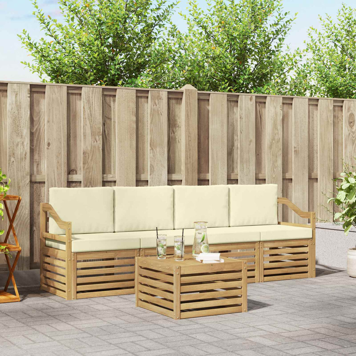Buiten bankenset met kussen 5 pcs Wit en crèmekleurig Polyester is nu te koop bij PeponiXL, paradijselijk wonen!