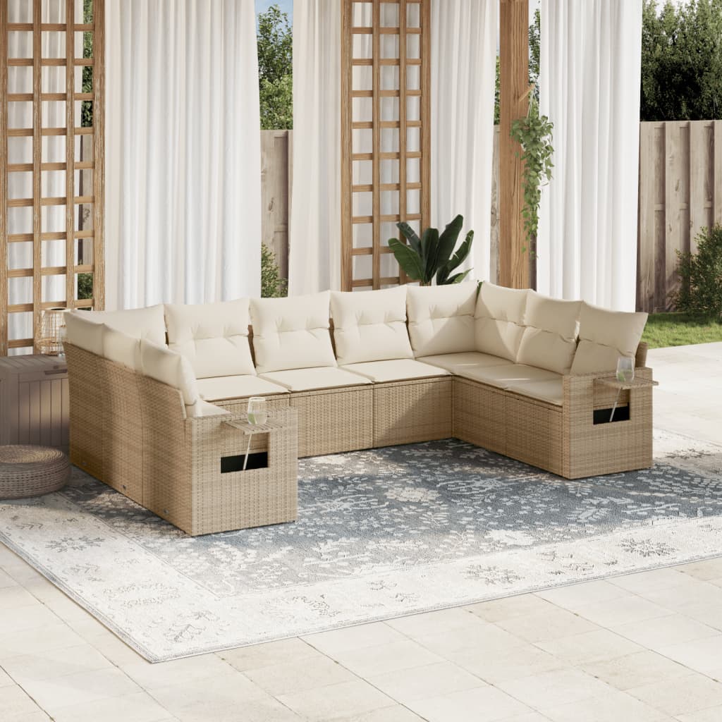 9-delige Loungeset met kussens poly rattan beige is nu te koop bij PeponiXL, paradijselijk wonen!