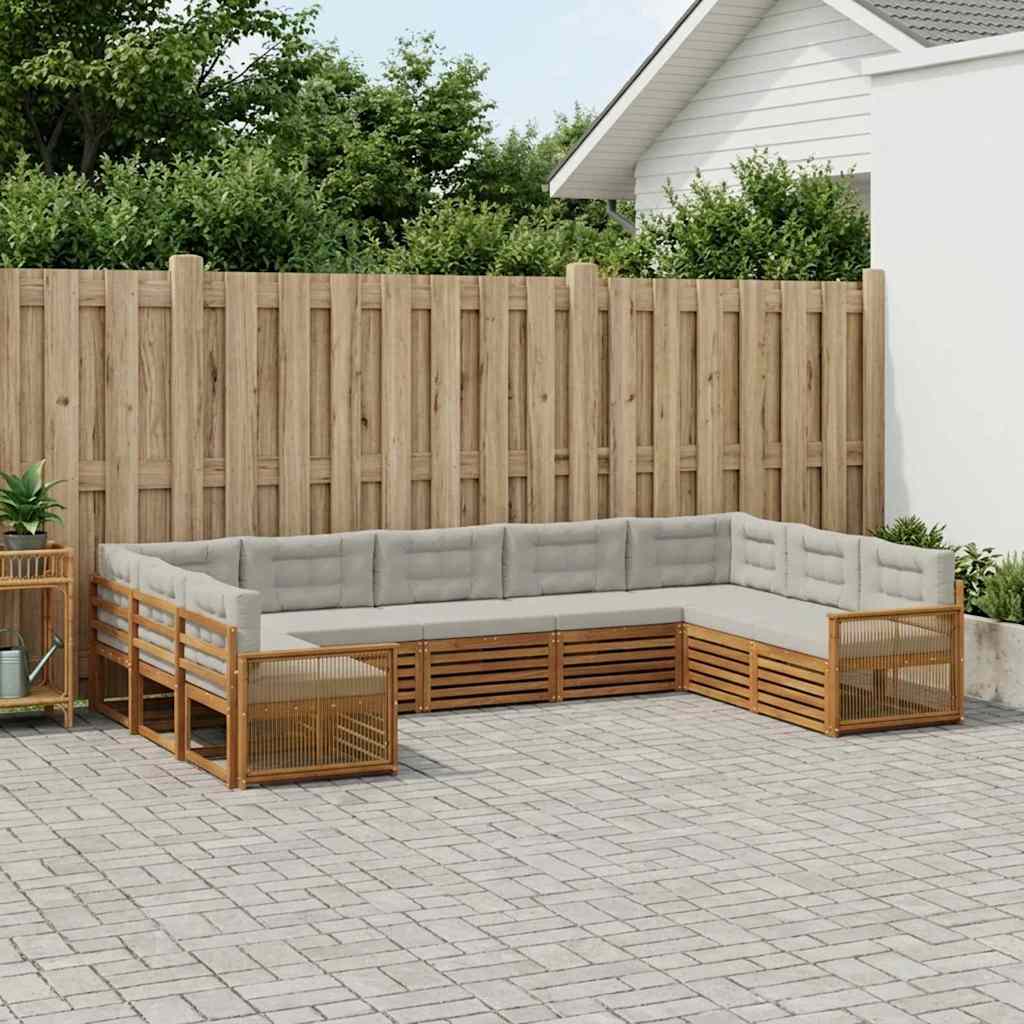 Buiten bankenset 9 pcs Naturel en lichtgrijs Massief Acaciahout is nu te koop bij PeponiXL, paradijselijk wonen!