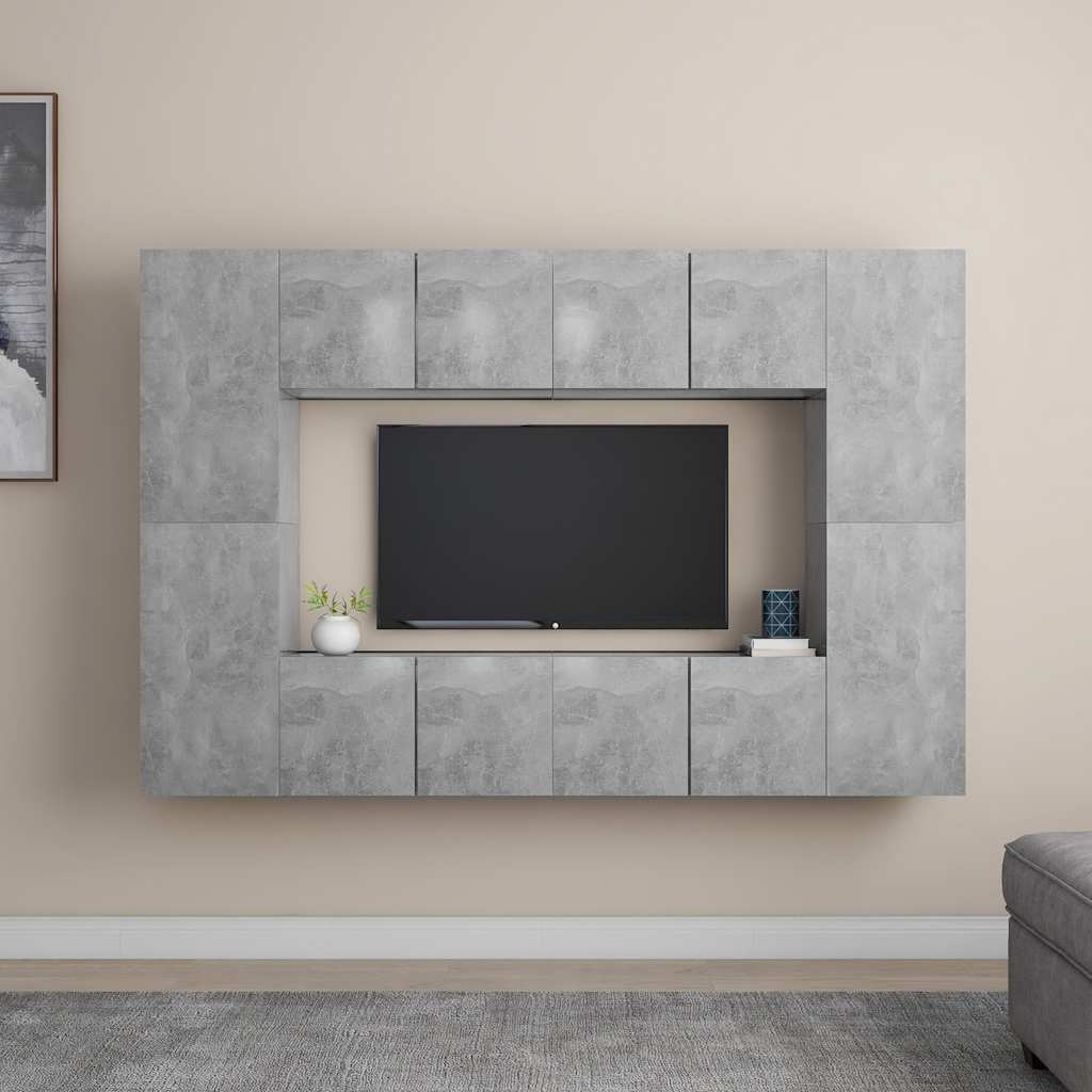 8-delige Tv-meubelset spaanplaat betongrijs is nu te koop bij PeponiXL, paradijselijk wonen!