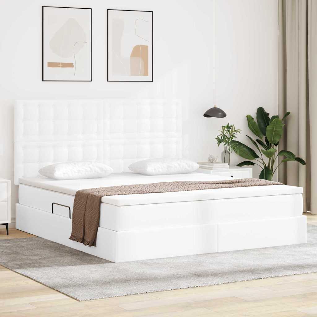 Opbergbed met LED met matras Puur Wit 160 x 200 cm Nep Leer is nu te koop bij PeponiXL, paradijselijk wonen!