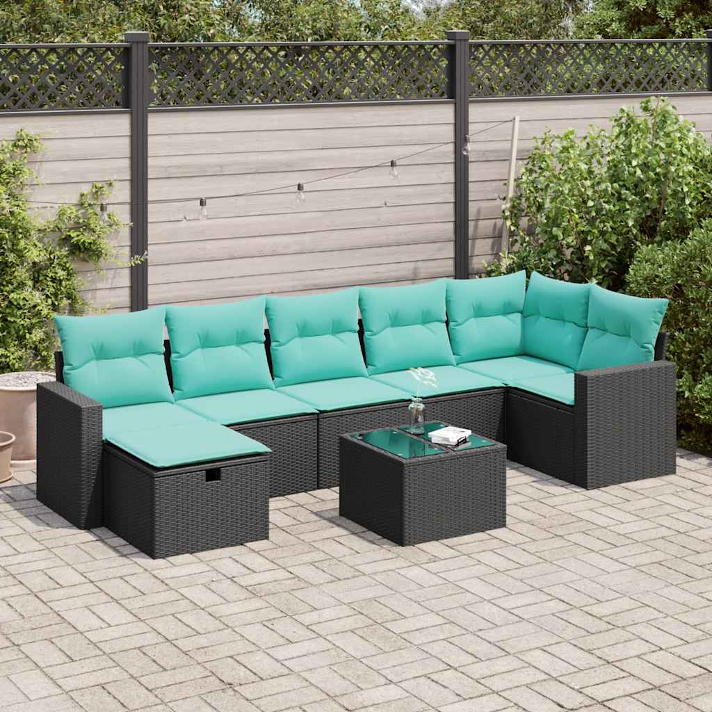 8-delige Loungeset met kussens poly rattan zwart is nu te koop bij PeponiXL, paradijselijk wonen!