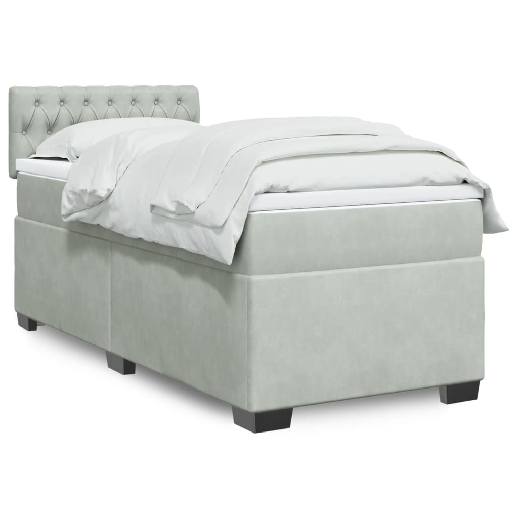 Boxspring met matras fluweel lichtgrijs 90x200 cm is nu te koop bij PeponiXL, paradijselijk wonen!