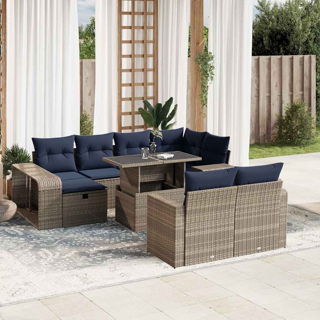 11-delige tuinbankset met kussens, grijs polyrotan is nu te koop bij PeponiXL, paradijselijk wonen!
