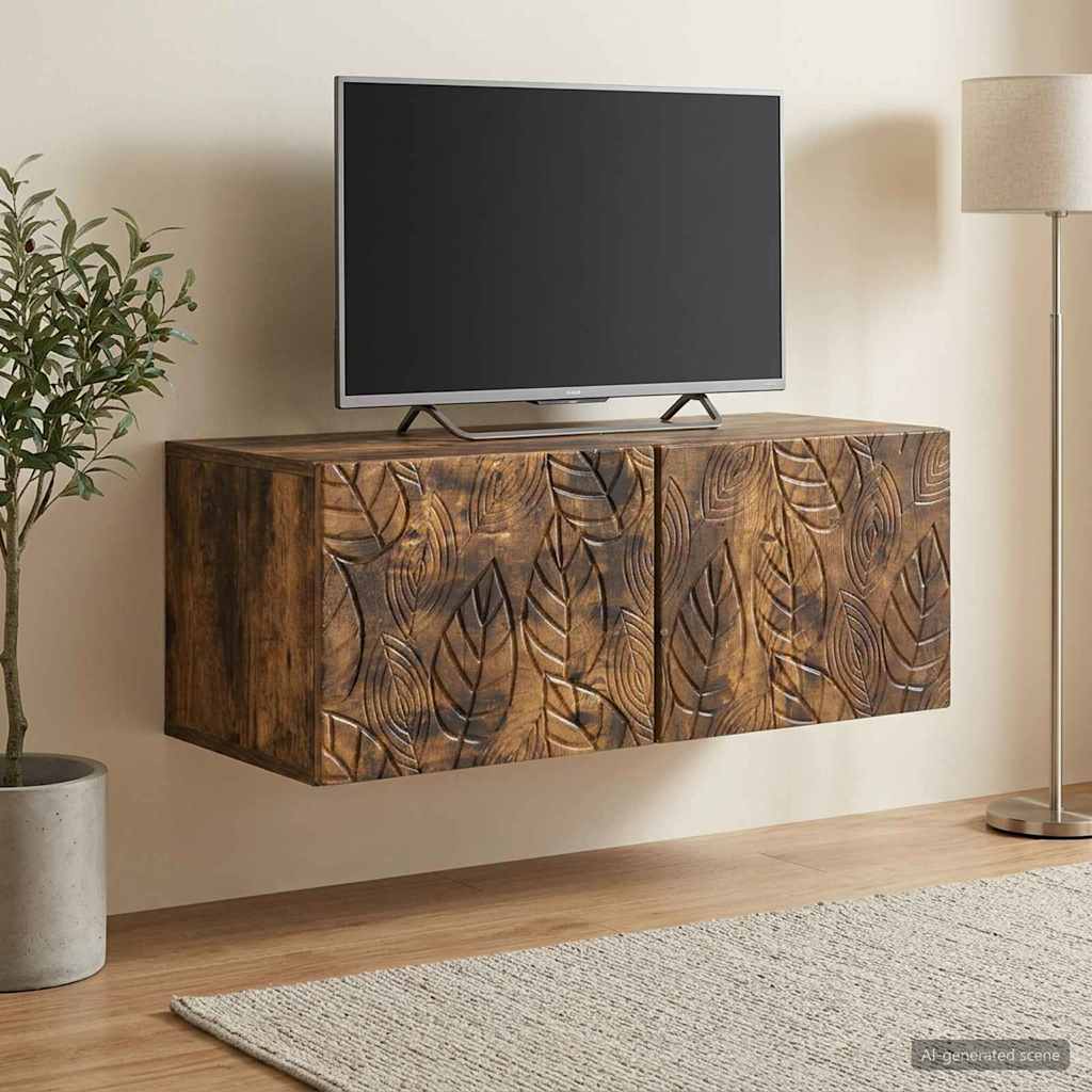 Wandbeugel TV-kast 98 x 31 cm Gerookt eiken Bewerkt hout is nu te koop bij PeponiXL, paradijselijk wonen!