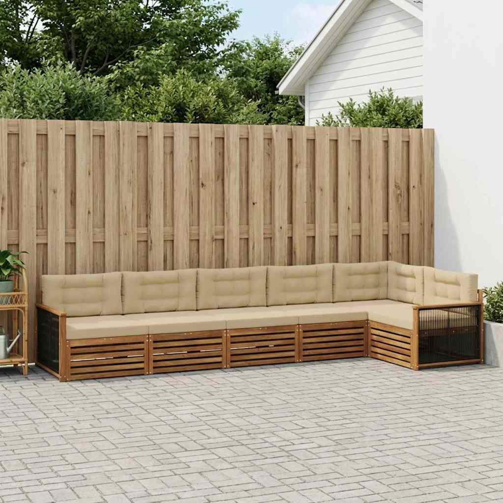 Buiten bankenset met kussen 6 pcs Natuurlijk en Beige is nu te koop bij PeponiXL, paradijselijk wonen!