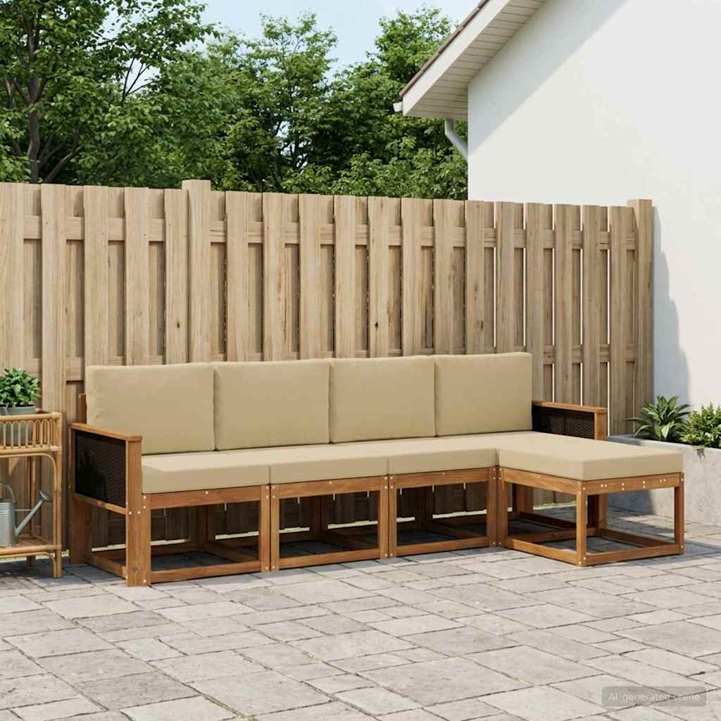 Buiten bankenset 5 pcs Natuurlijk en Beige Polyester is nu te koop bij PeponiXL, paradijselijk wonen!