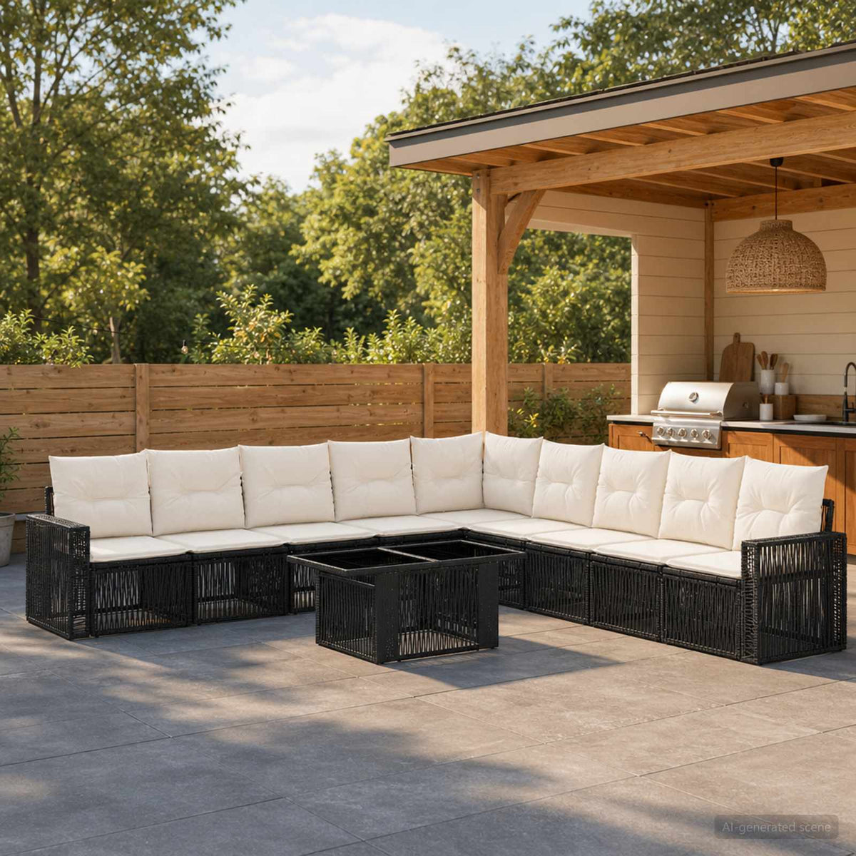 Tuinbankenset 10 st Zwart en Cream Wit poly rattan is nu te koop bij PeponiXL, paradijselijk wonen!