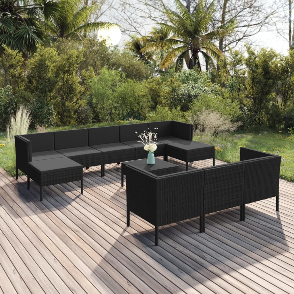 11-delige Loungeset met kussens poly rattan zwart is nu te koop bij PeponiXL, paradijselijk wonen!