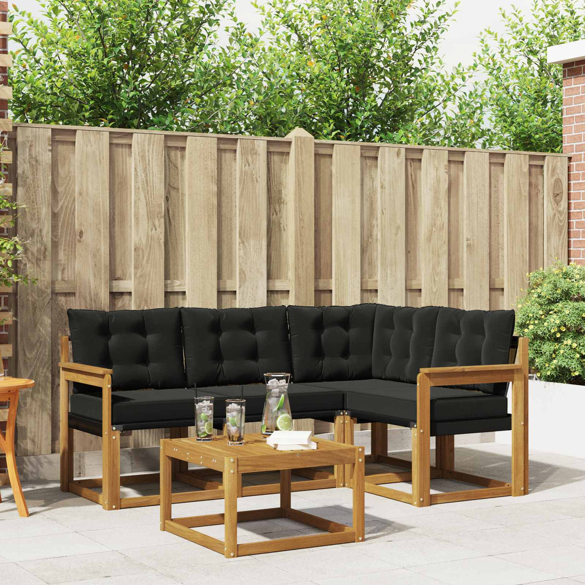 Buiten bankenset met kussen 5 pcs Natuurlijk en Zwart is nu te koop bij PeponiXL, paradijselijk wonen!