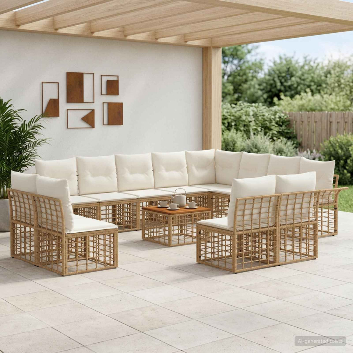Buiten bankenset 13 pcs Natuurlijk en Crème Wit Polyester is nu te koop bij PeponiXL, paradijselijk wonen!