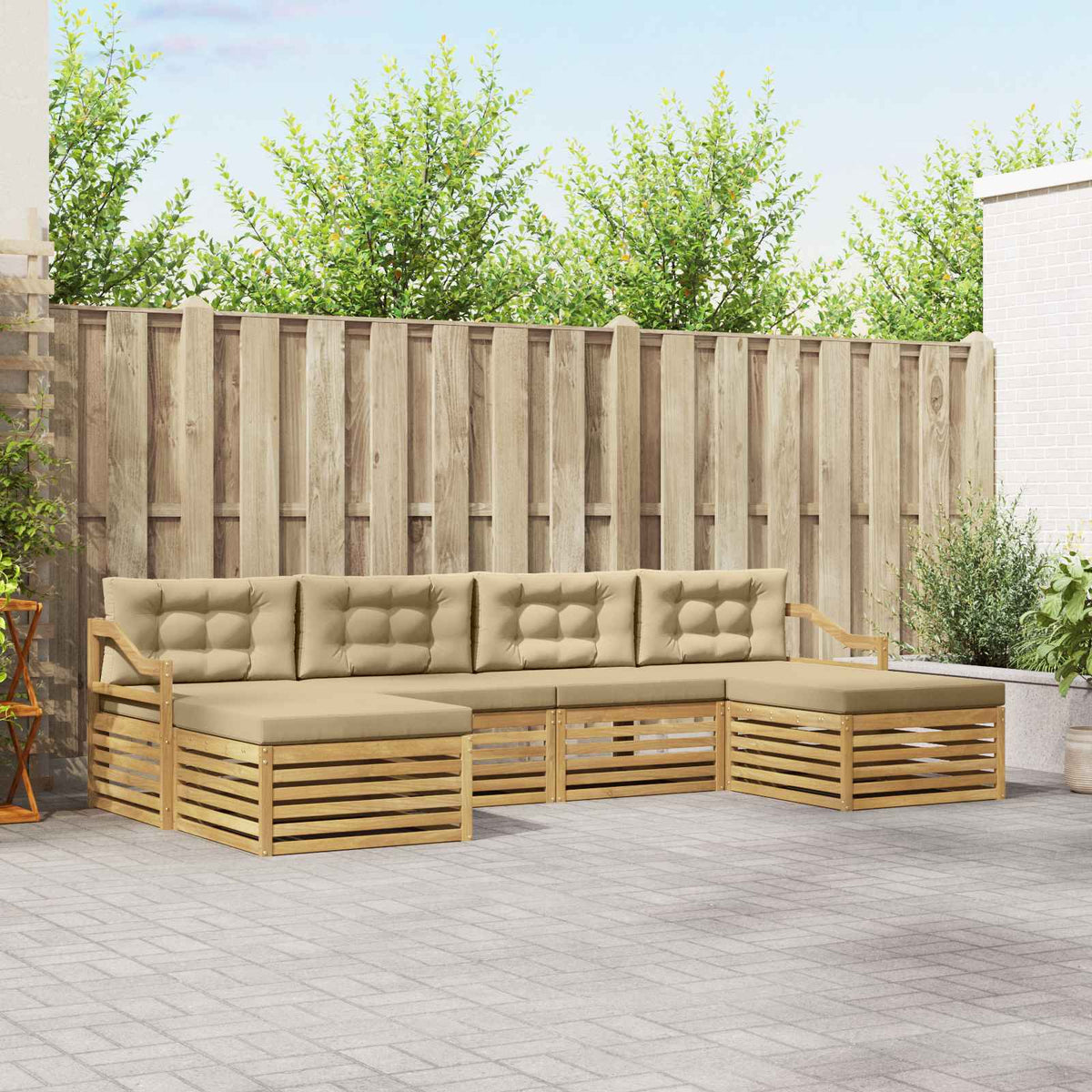 Buiten bankenset 6 pcs Wit en Beige 325 x 162,5 x 73 cm is nu te koop bij PeponiXL, paradijselijk wonen!
