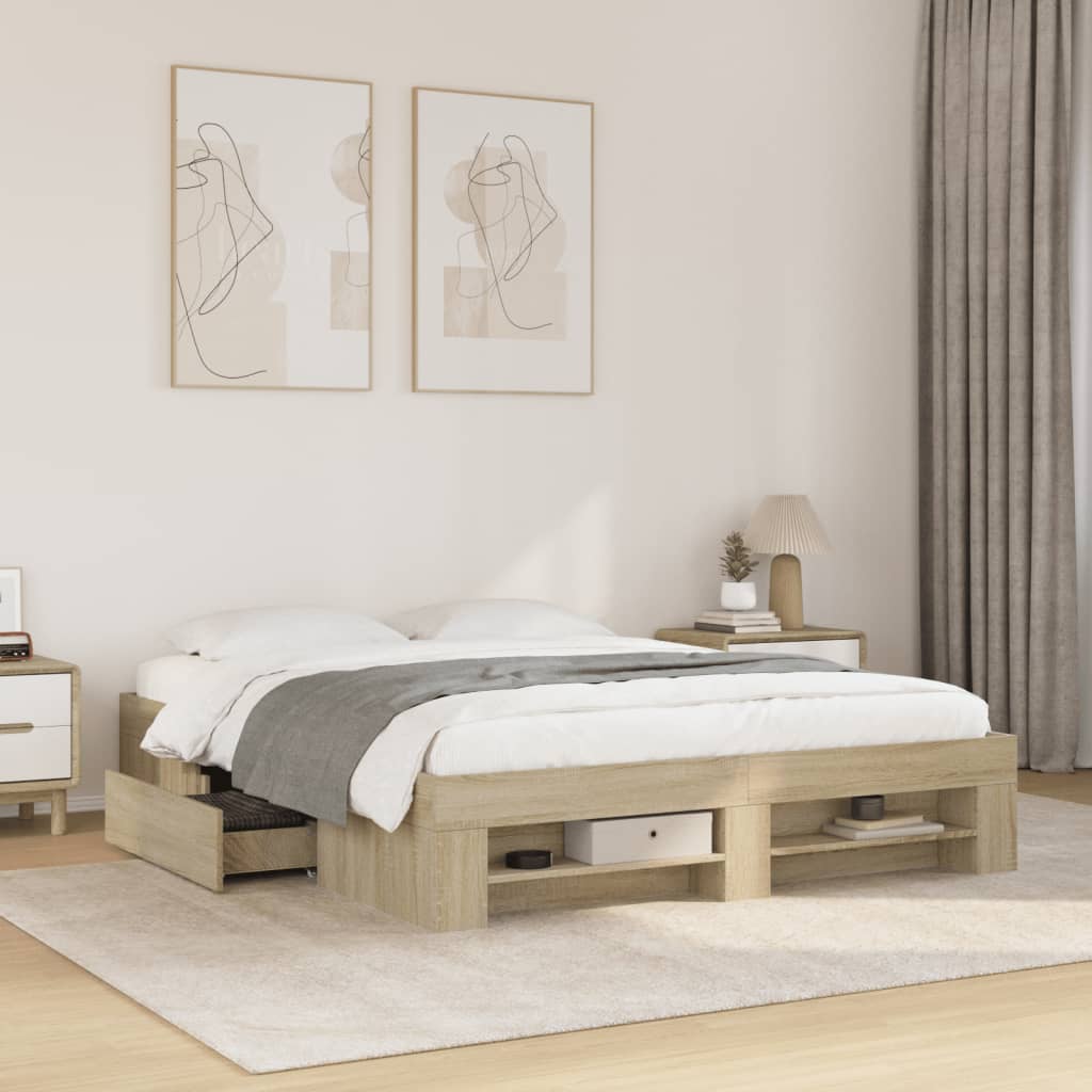 Bedframe zonder matras hout sonoma eikenkleurig 160x200 cm is nu te koop bij PeponiXL, paradijselijk wonen!