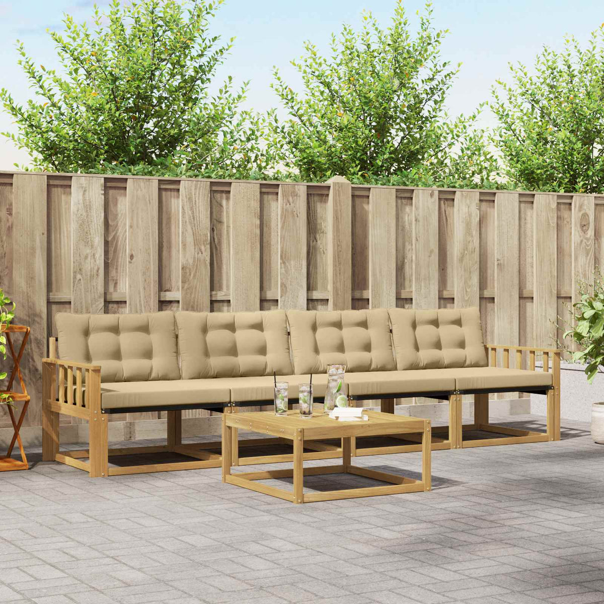 Buiten bankenset 5 pcs Wit en Beige 79 x 79 x 37 cm is nu te koop bij PeponiXL, paradijselijk wonen!