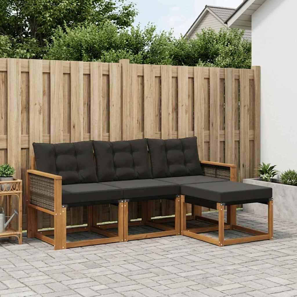 Buiten bankenset met kussen 4 pcs Naturel en Zwart is nu te koop bij PeponiXL, paradijselijk wonen!
