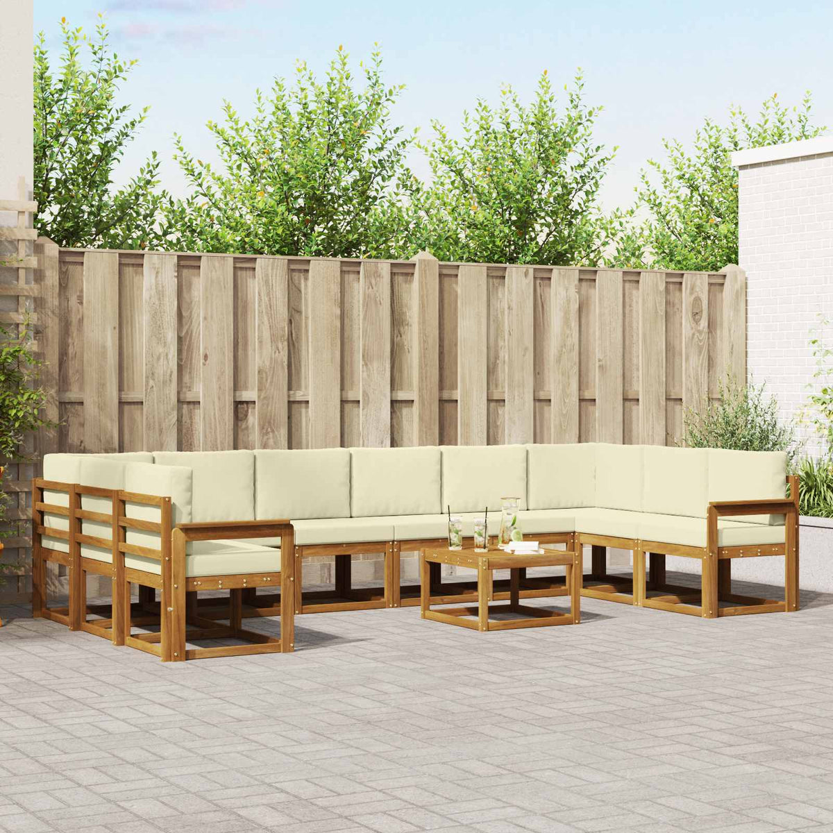 Buiten bankenset met kussen 11 pcs Natuurlijk en Crème is nu te koop bij PeponiXL, paradijselijk wonen!