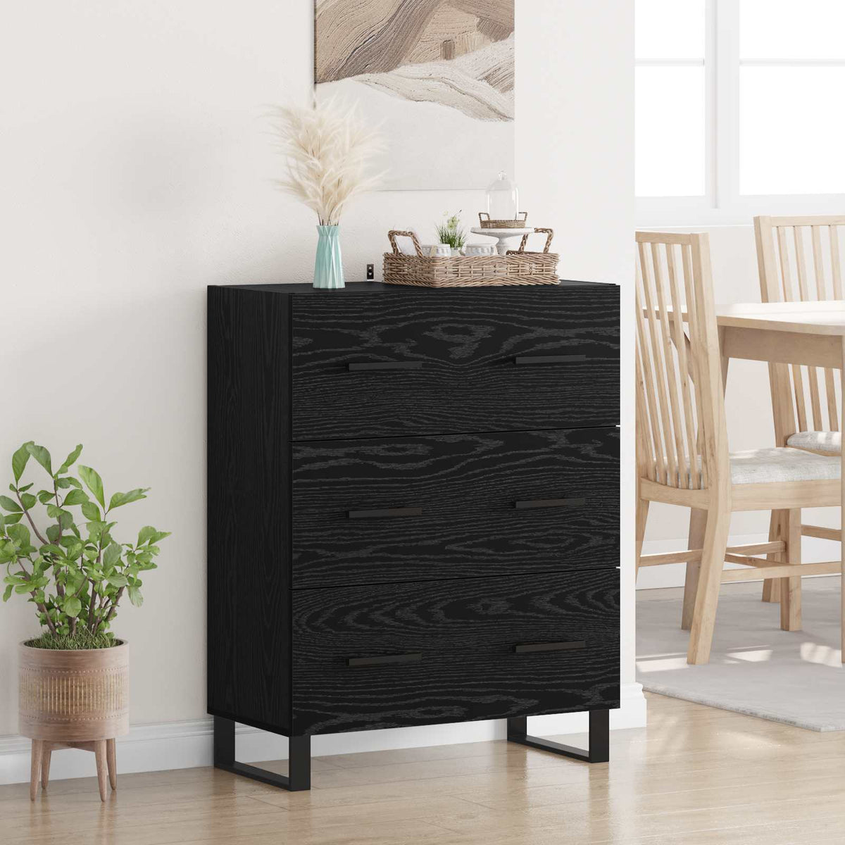 Dressoir Zwart Eiken 69,5 x 34 x 90 cm Gemonteerd hout en ijzer is nu te koop bij PeponiXL, paradijselijk wonen!