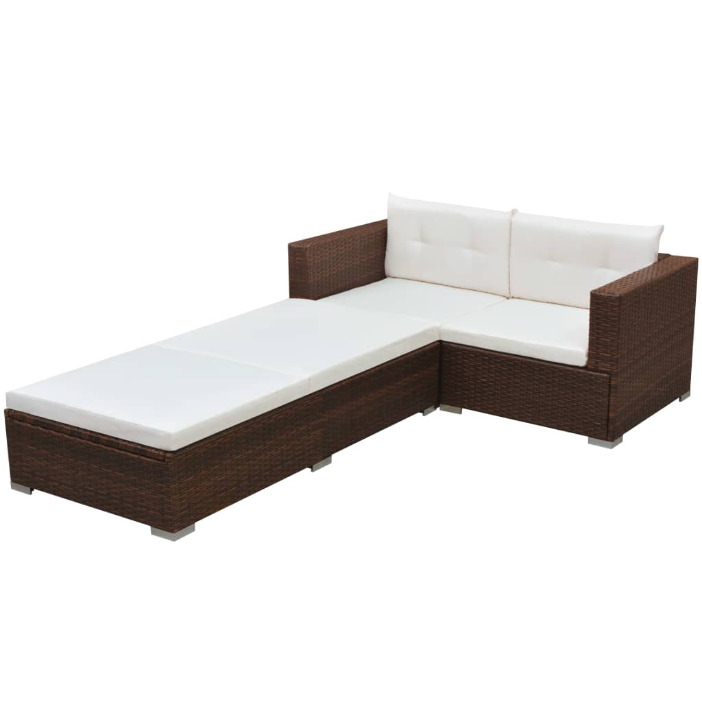 3-delige Loungeset met kussens poly rattan bruin is nu te koop bij PeponiXL, paradijselijk wonen!