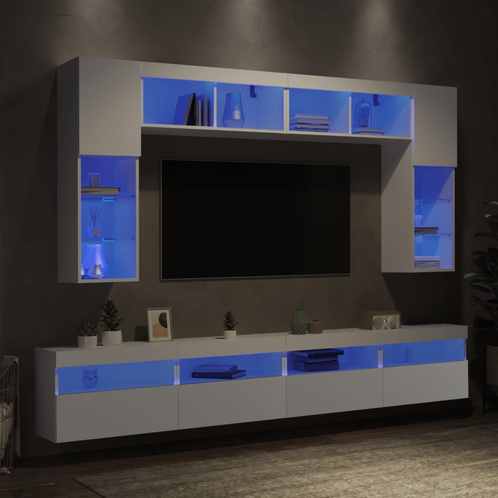 8-delige tv-wandmeubelset met LED-verlichting wit is nu te koop bij PeponiXL, paradijselijk wonen!