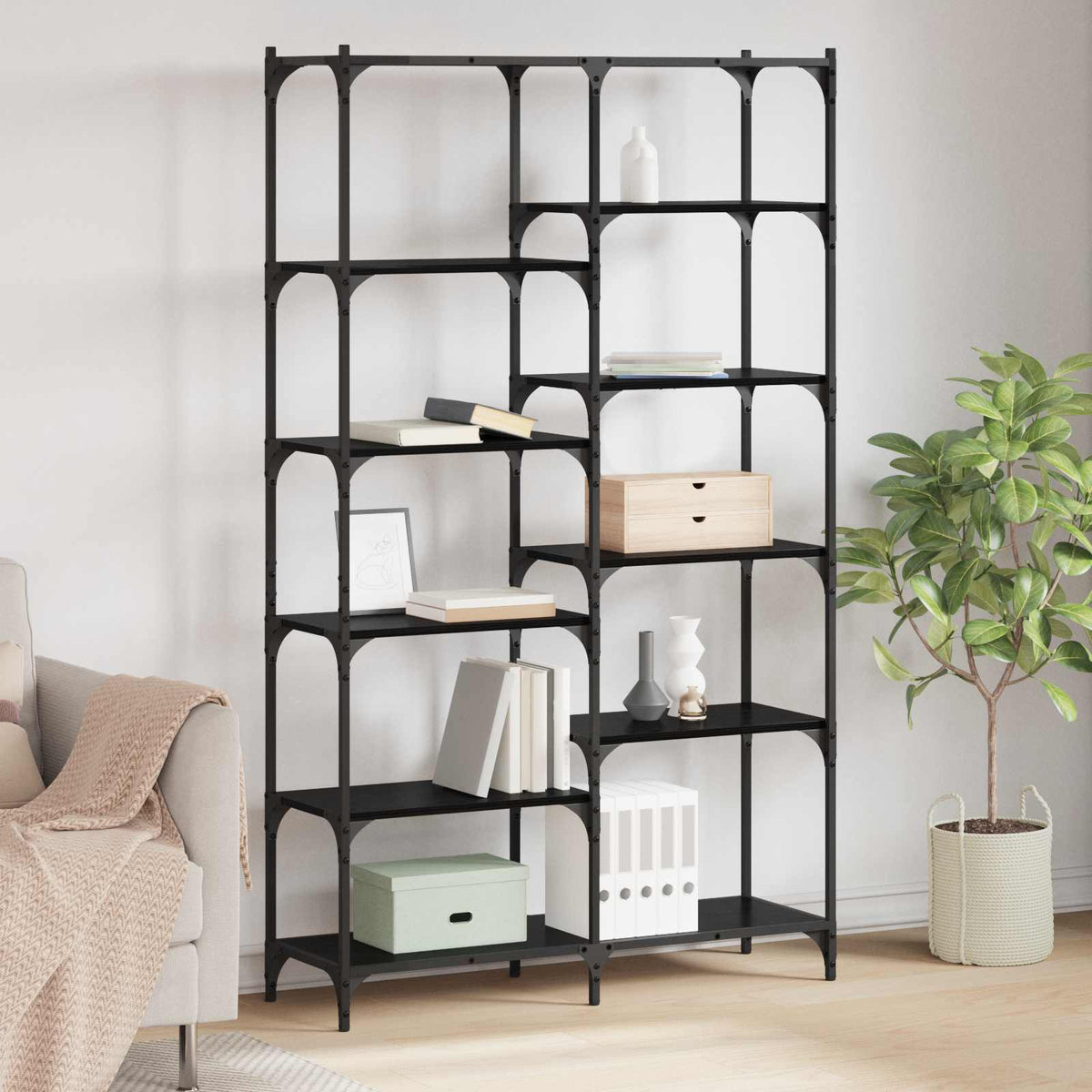Boekenkast Zwart eiken 100 x 32 x 170 cm Bewerkt hout is nu te koop bij PeponiXL, paradijselijk wonen!