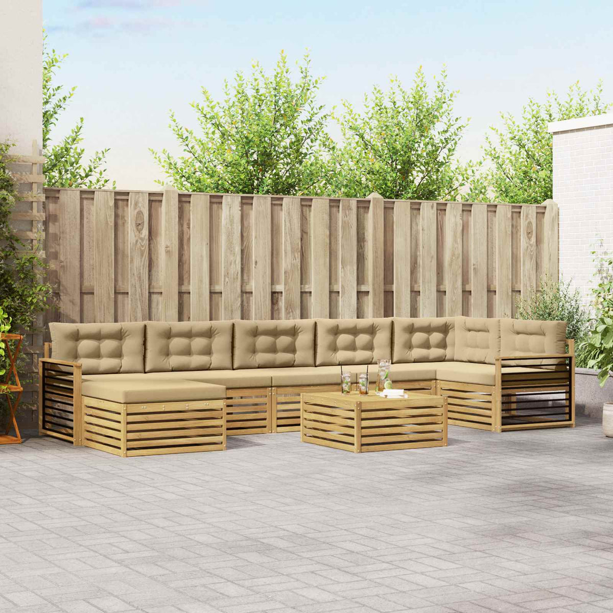 Buiten bankenset met kussen 8 pcs Wit en Beige is nu te koop bij PeponiXL, paradijselijk wonen!