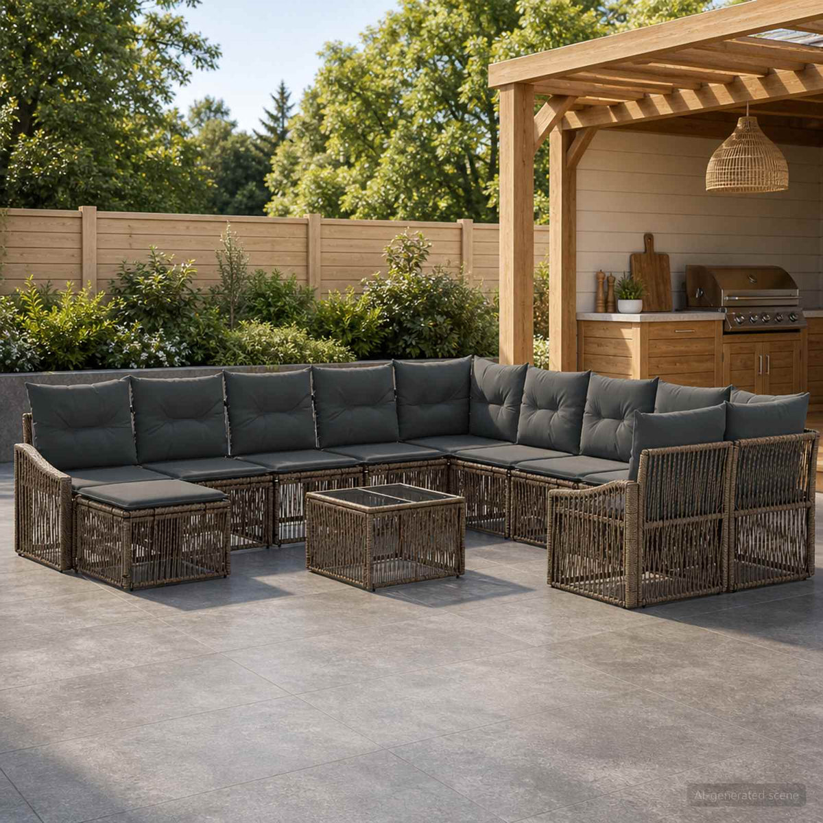 Tuinbankenset 12 pcs Grijs poly rattan is nu te koop bij PeponiXL, paradijselijk wonen!
