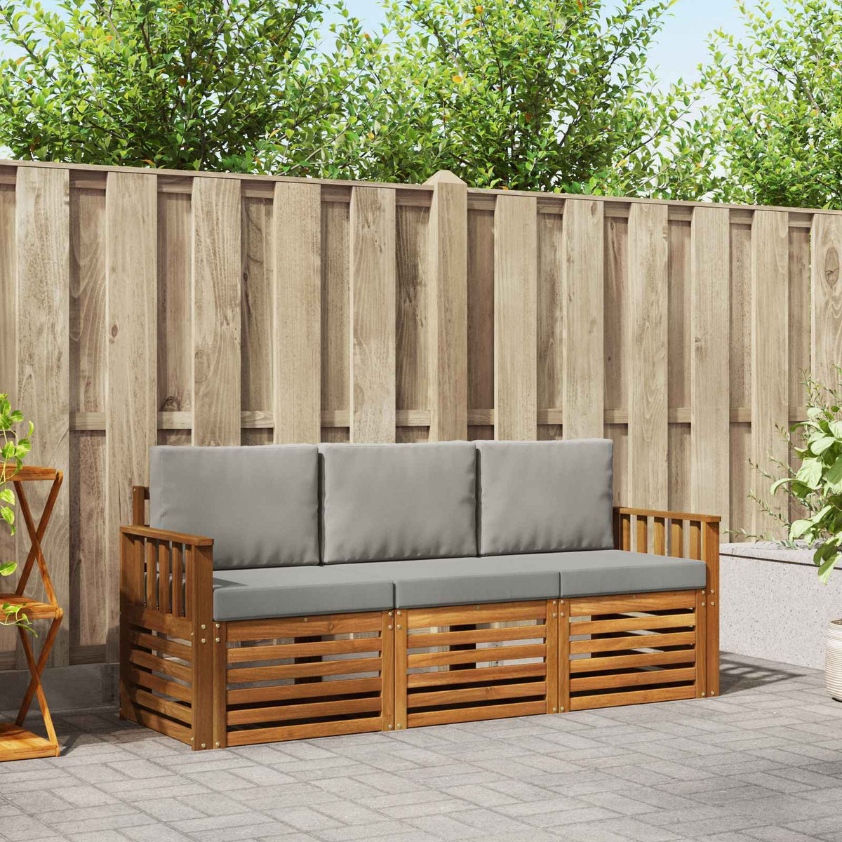 Sofa-Sets 3 pcs Natuurlijk en Lichtgrijs Massief Acaciahout is nu te koop bij PeponiXL, paradijselijk wonen!
