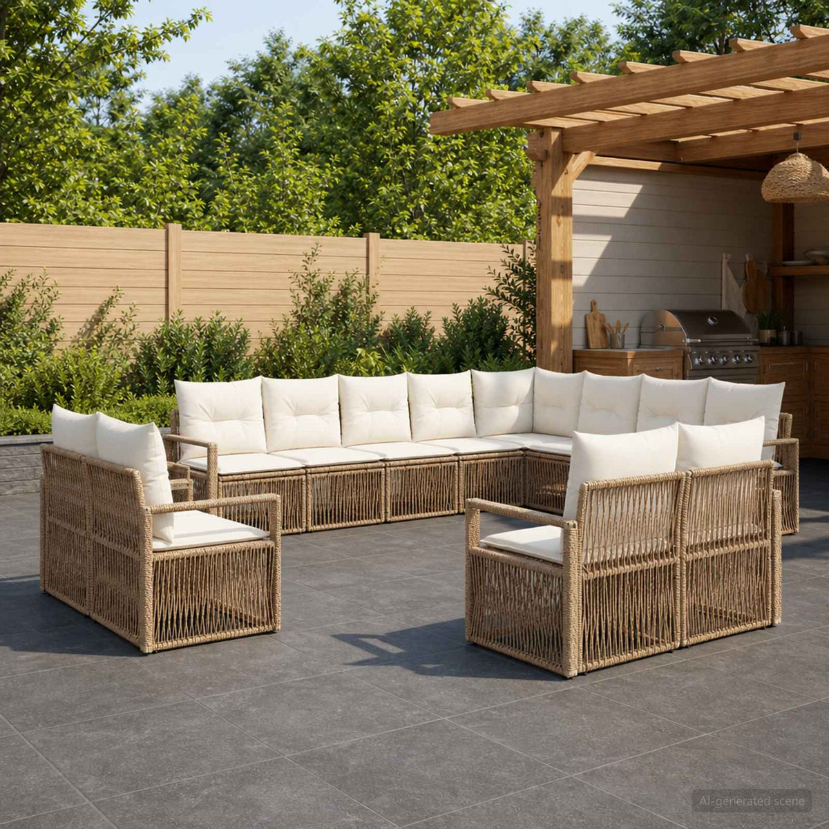 Tuinbankenset 12 pcs Beige poly rattan is nu te koop bij PeponiXL, paradijselijk wonen!