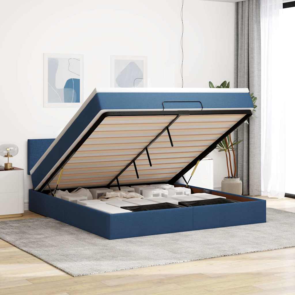 Ottoman bed met matras en LED's 160x200cm stof blauw is nu te koop bij PeponiXL, paradijselijk wonen!