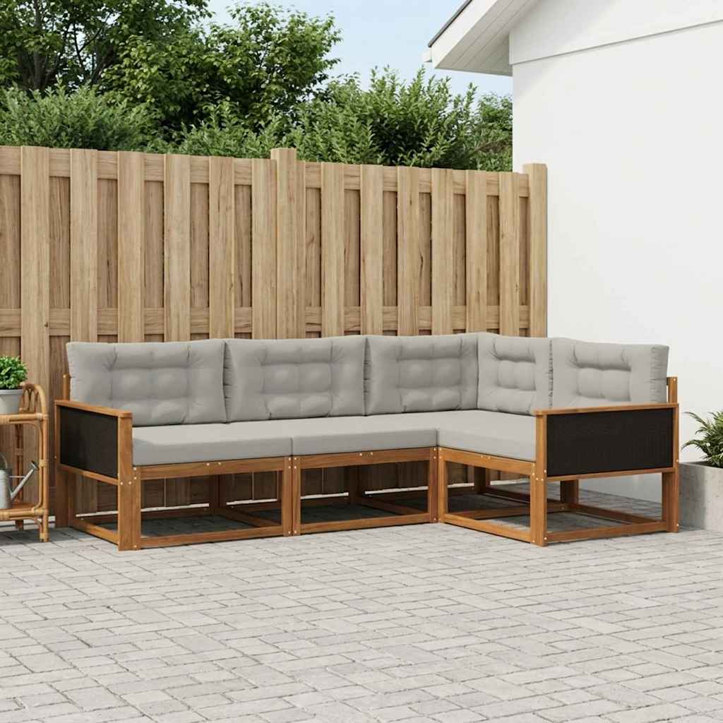 Buiten bankenset met kussen 4 pcs Natuurlijk en Lichtgrijs is nu te koop bij PeponiXL, paradijselijk wonen!