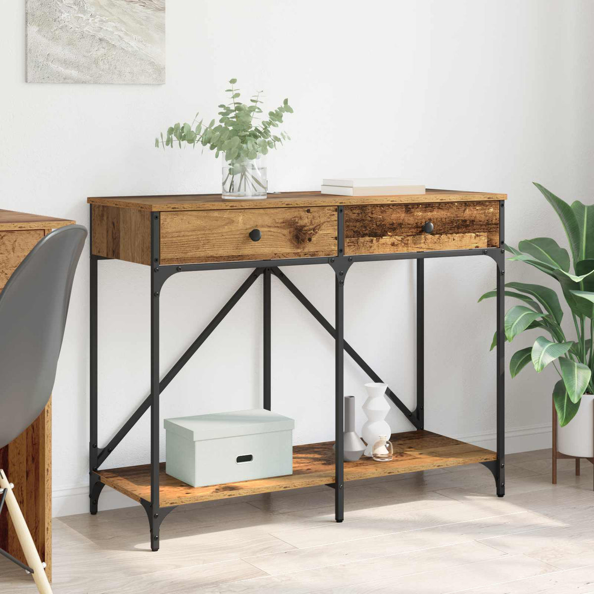 Wandtafel met lade Oud Hout 100 x 39 x 78,5 cm Bewerkt hout is nu te koop bij PeponiXL, paradijselijk wonen!