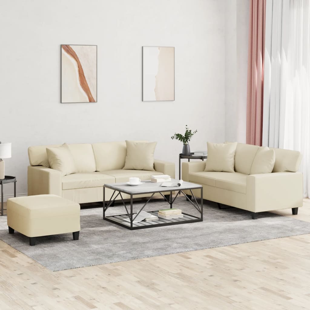 3-delige Loungeset met kussens kunstleer crèmekleurig is nu te koop bij PeponiXL, paradijselijk wonen!