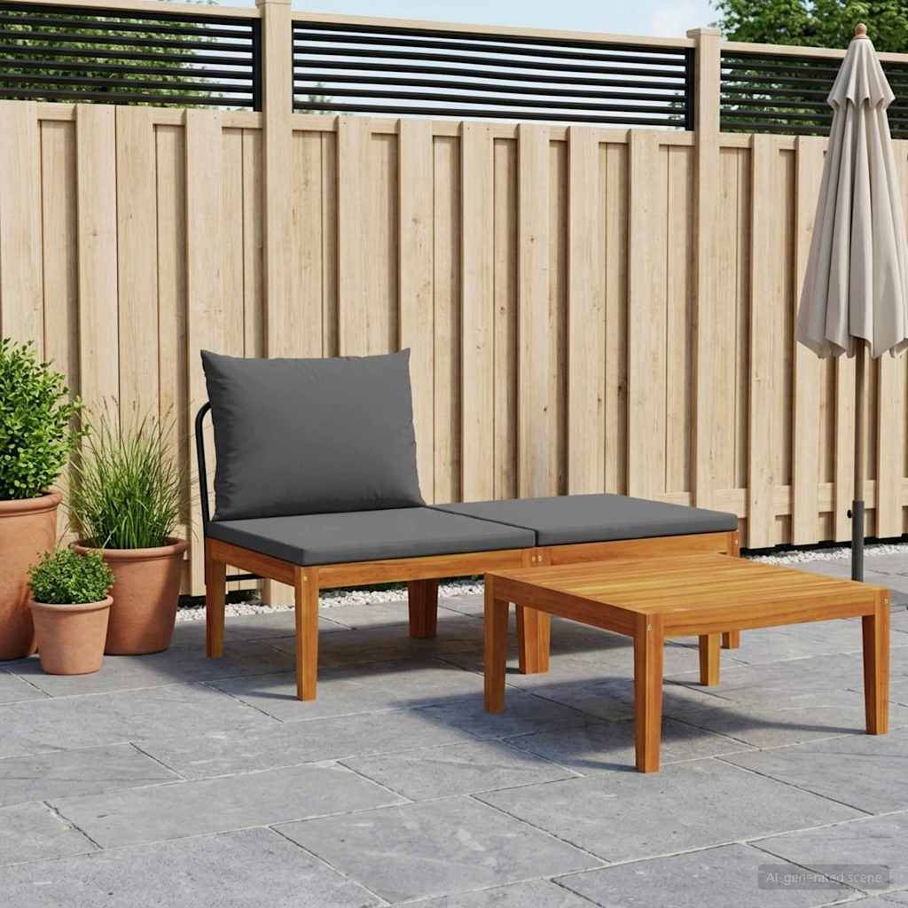 3 pcs Tuin Loungeset met Kussens Massief acaciahout & touw is nu te koop bij PeponiXL, paradijselijk wonen!