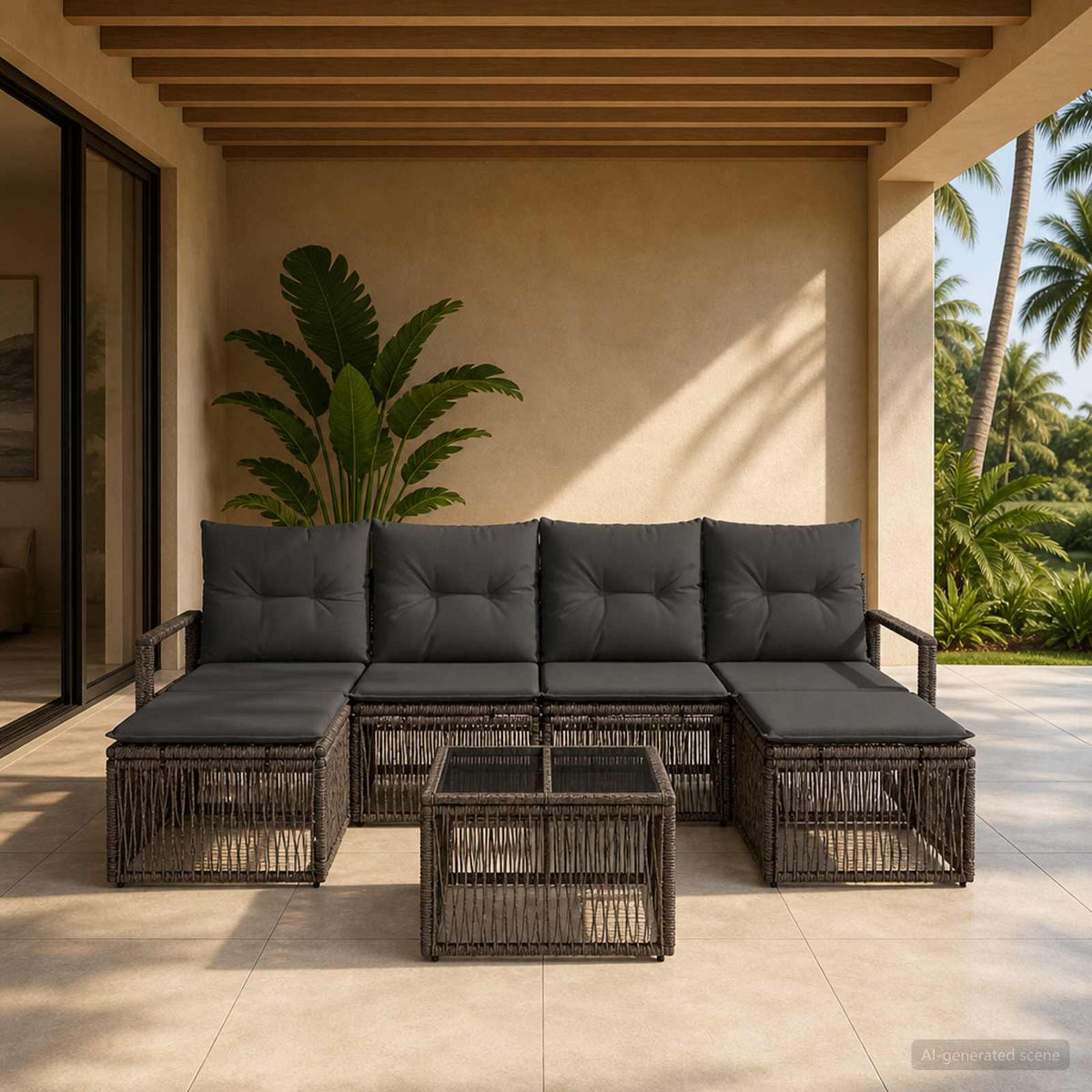 Tuinbankenset 7 pcs Grijs poly rattan is nu te koop bij PeponiXL, paradijselijk wonen!