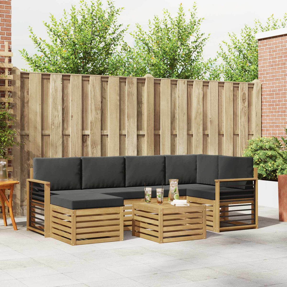 Buiten bankenset 7 pcs Wit en antracietkleurig Polyester is nu te koop bij PeponiXL, paradijselijk wonen!