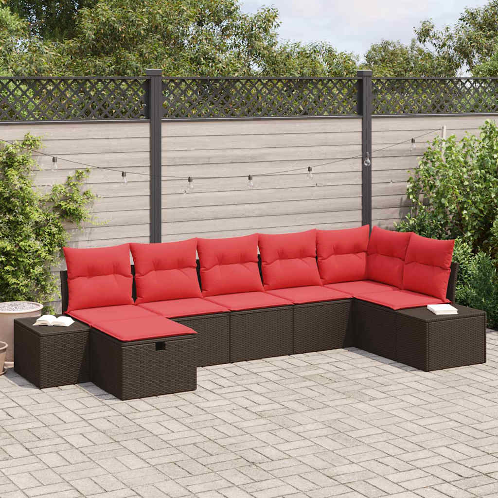 Tuin Sofa Set met kussen 7 pcs Bruin poly rattan is nu te koop bij PeponiXL, paradijselijk wonen!