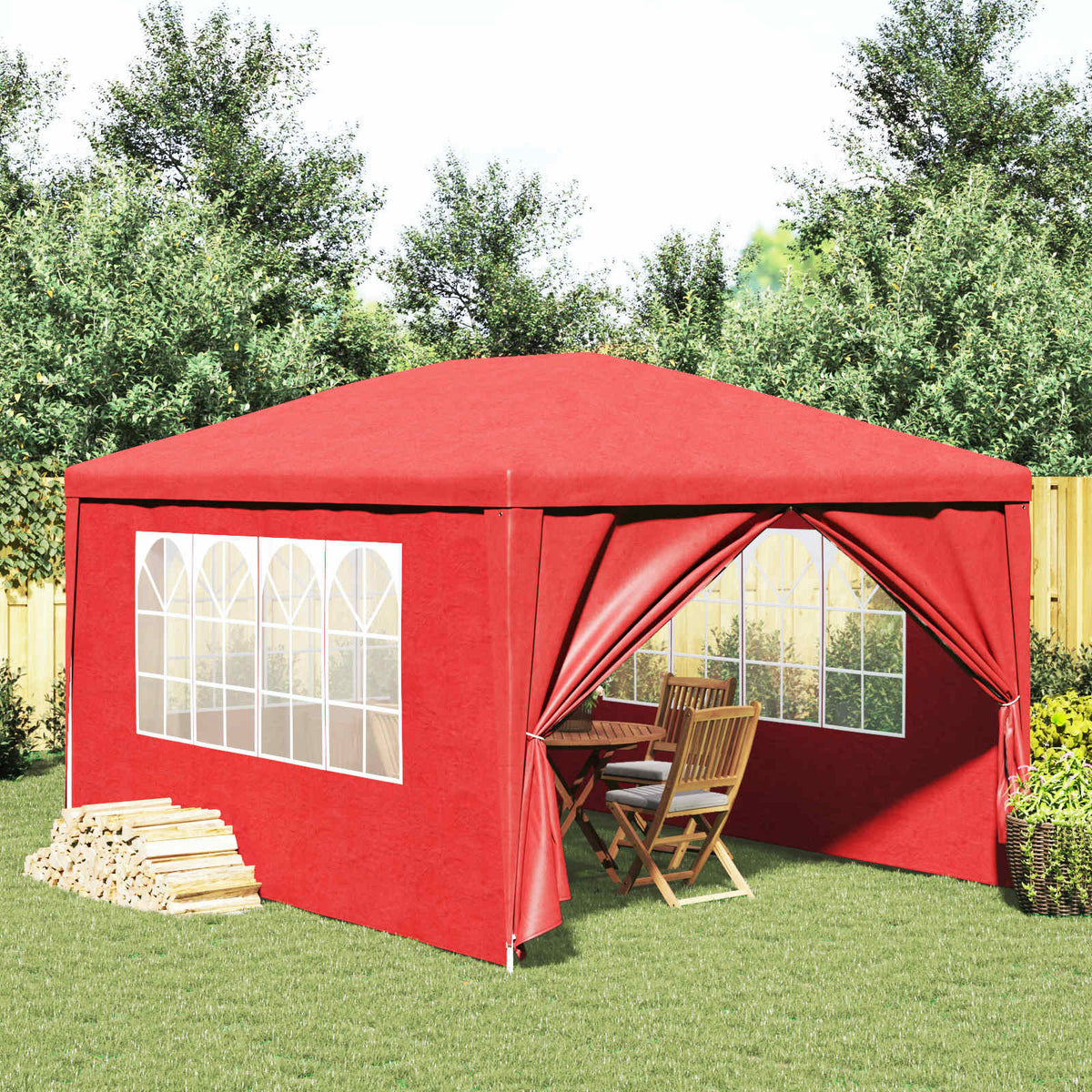 Partytent 400 x 300 x 255 cm Rood PE en staal is nu te koop bij PeponiXL, paradijselijk wonen!